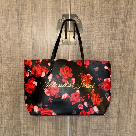 Victoria's Secret Black and Red Floral Tote - Picture 1 of 12